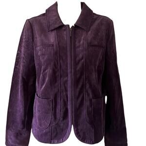 Chico’s 0 Purple Corduroy Jacket Woman Size 4 Zip Front Pockets